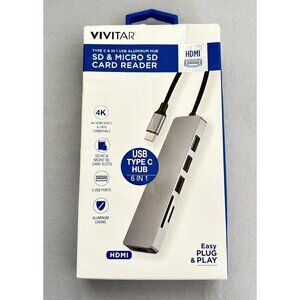 NEW Vivitar Aluminum USB Type C Hub 6 In 1 SD & Micro SD Card Reader Plug & Play